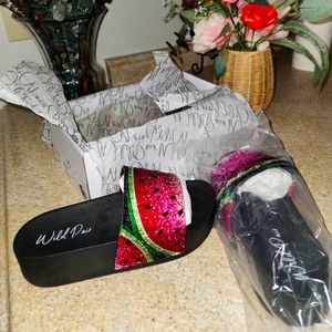 WILD PAIR WATERMELON RHINESTONE SANDALS